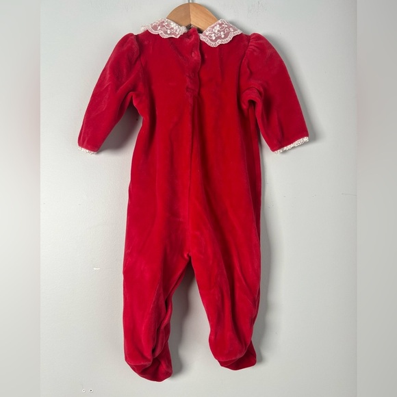 First Impressions Footed Sleeper Red Lace Smocking Y2K Girls 3-6M Baby - Picture 8 of 8